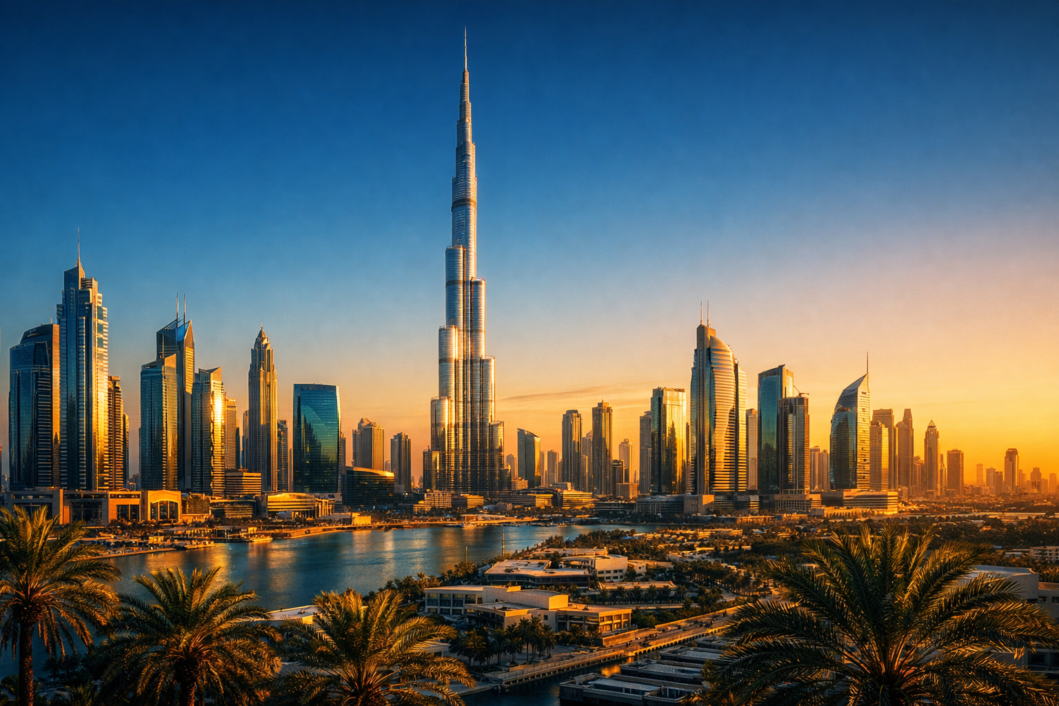 Skyline de Dubai com Burj Khalifa e arquitetura moderna